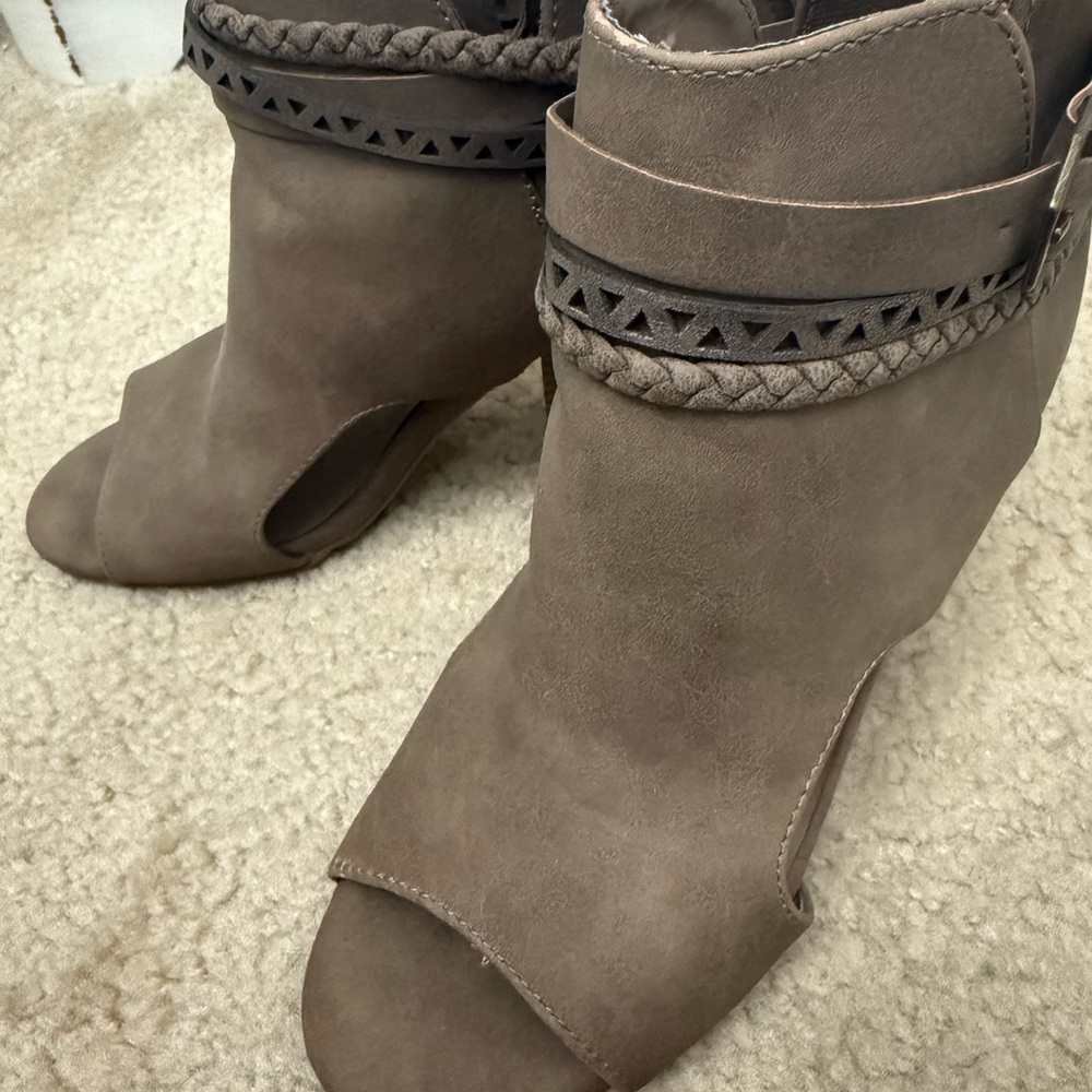 Maurices Taupe Peep-Toe Ankle Booties